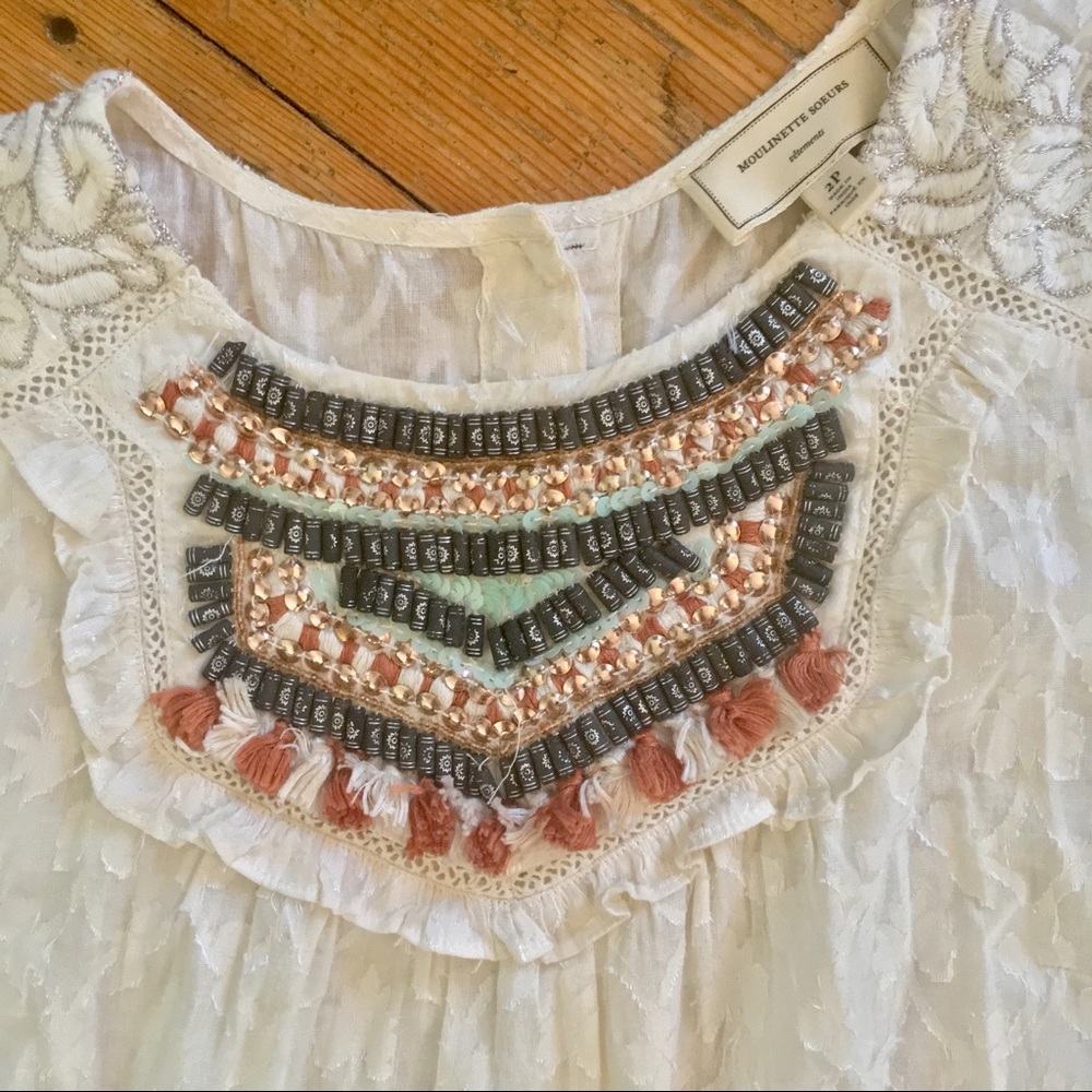 Anthropologie Embellished Lacey Peasant Top - Picture 5 of 7